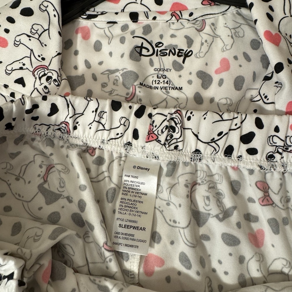 Disney 101 Dalmatians Pajama Set Women L (12-14)‎ 2pc Dogs Hearts Cute NEW - Picture 7 of 8